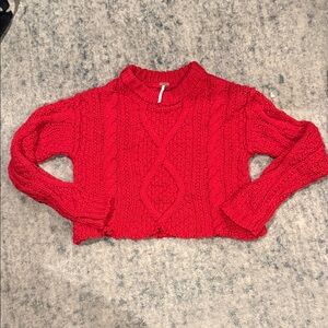 Free People Vibrant Red Cowl Neck Sweater